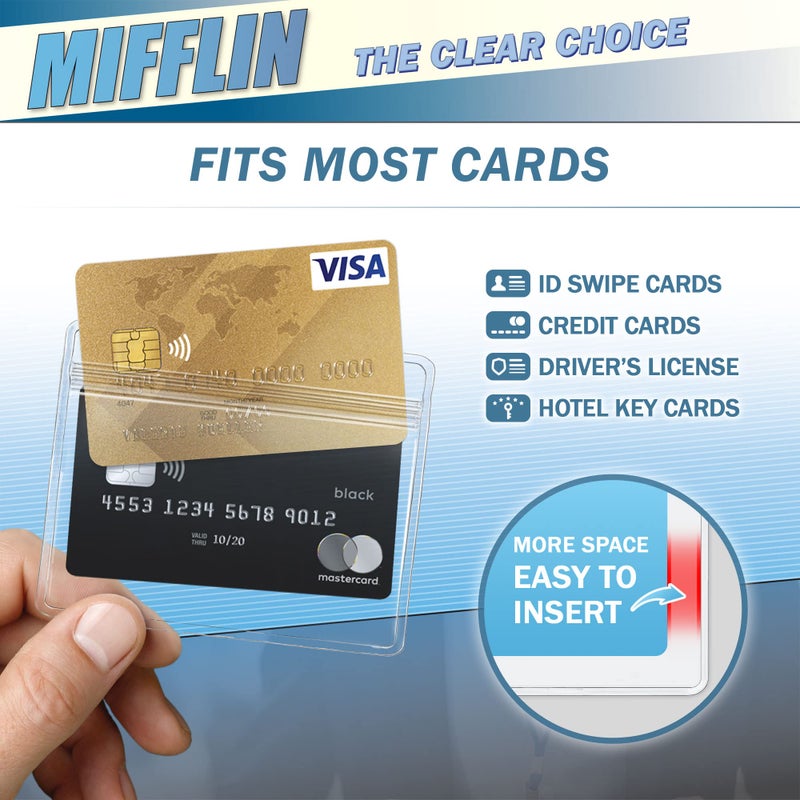 Mifflin-USA Horizontal Plastic Card Holder with Metal Clip and Vinyl Straps (Clear, 3.5x2.25 Inch, 100 Pack), Waterproof PVC ID Name Badge Holder with Clip - Image 3